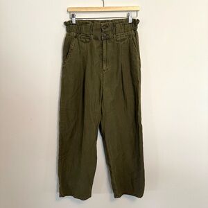Free People Army Green High Rise Pleated Cotton Boho Pants Womens Size 10